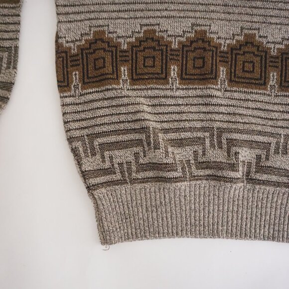 Vintage Hawk Creek Sweater Tan Brown Black Abstract Geometric 90s Coogi Style XL - Picture 6 of 9